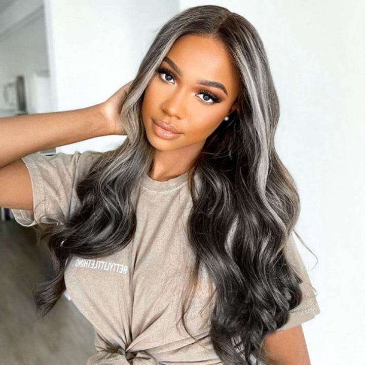 Platinum Blonde Balayage Wig – Body Wave HD Lace Human Hair Wig on Natural Black Base - Majesty Wig
