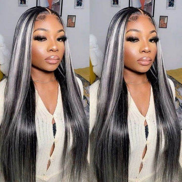Platinum Blonde Highlight Lace Front Wig – 13x4 HD Silky Straight Human Hair, Pre-Plucked with Baby Hair - Majesty Wig