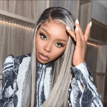 Platinum Gray Highlight Wig – Glueless Silky Straight 100% Human Hair - Majesty Wig