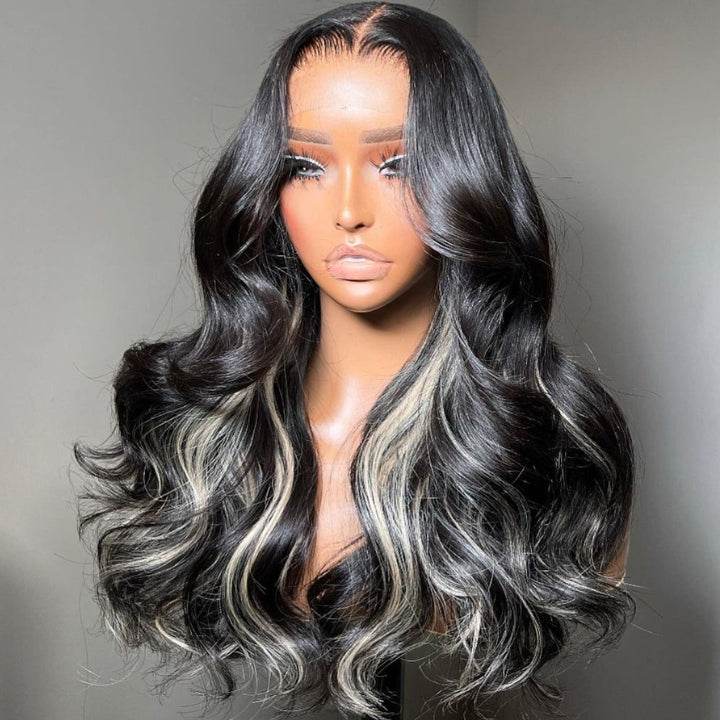 Platinum Gray Highlight Wig – Glueless Silky Straight 100% Human Hair - Majesty Wig