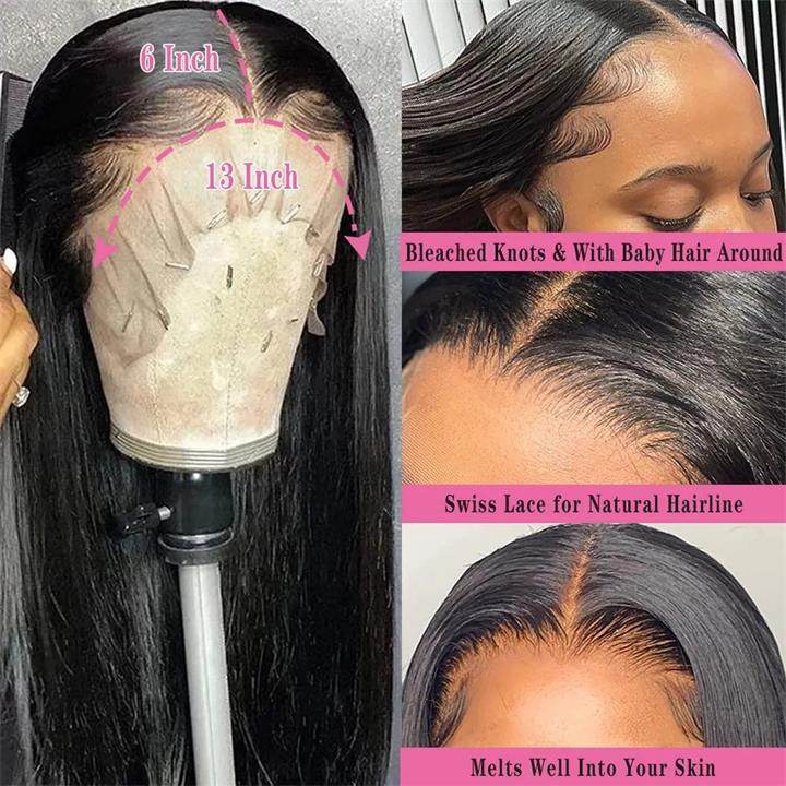 Pre-Bleached 13x6 HD Lace Front Wig – Straight Human Hair, 180% Density, Glueless & Transparent - Majesty Wig