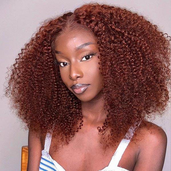 Reddish Brown Afro Kinky Curly Lace Front Wig – 100% Human Hair, Pre-Bleached, Pre-Plucked, Glueless, 180% Density - Majesty Wig