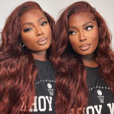 Reddish Brown Body Wave Wig – 13x4 HD Transparent Lace Front, Human Hair, Auburn Color - Majesty Wig