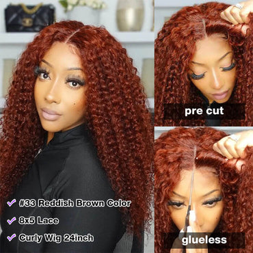 Reddish Brown Glueless Wig – 13x4 Lace Frontal & 8x5 Closure Human Hair Wig | Put On & Go Ready-to-Wear