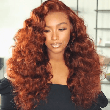 Reddish Brown Loose Deep Wave HD Lace Front Wig – Pre-Plucked Human Hair, Dark Auburn Color - Majesty Wig