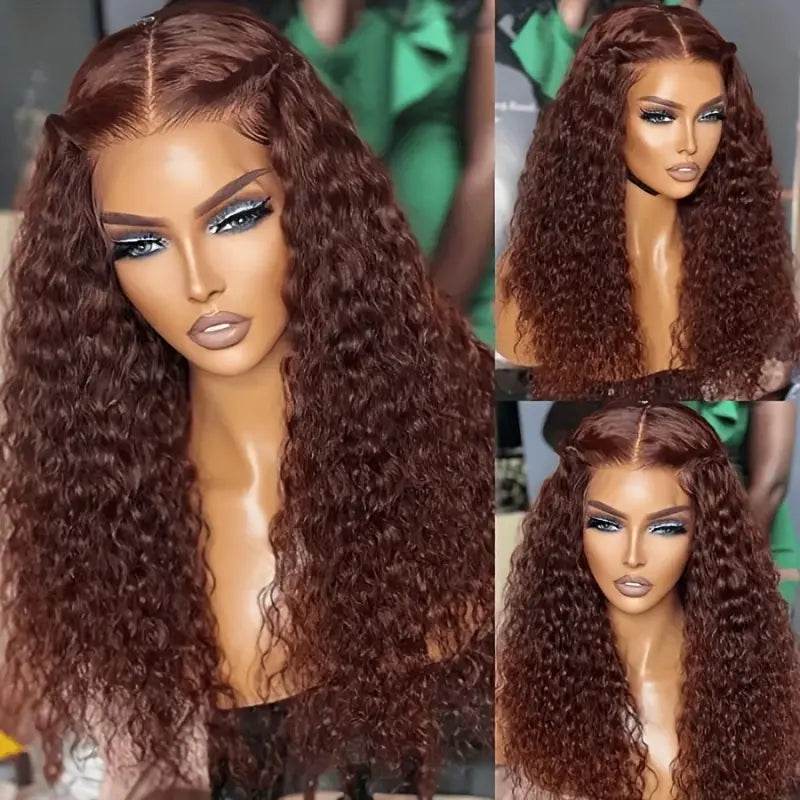 Reddish Brown Spanish Curly Wig – 13x4 HD Lace Front, Colored Human Hair Wig for Women - Majesty Wig
