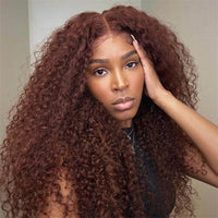 Reddish Brown Spanish Curly Wig – 13x4 HD Lace Front, Colored Human Hair Wig for Women - Majesty Wig