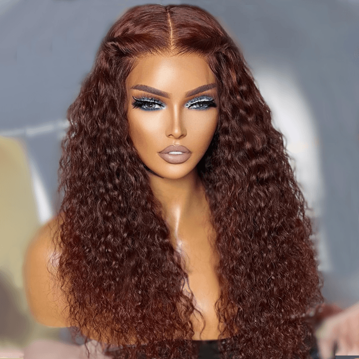 Reddish Brown Spanish Curly Wig – 13x4 HD Lace Front, Colored Human Hair Wig for Women - Majesty Wig