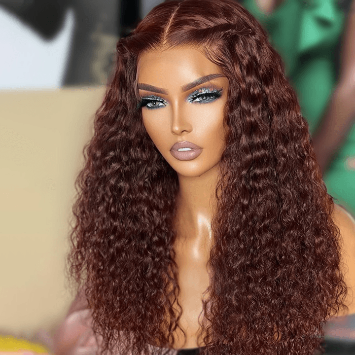 Reddish Brown Spanish Curly Wig – 13x4 HD Lace Front, Colored Human Hair Wig for Women - Majesty Wig