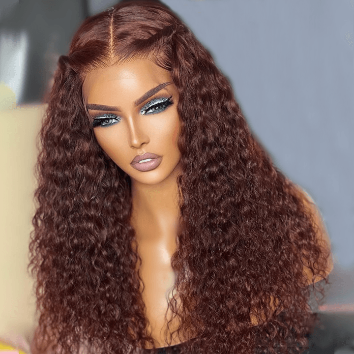 Reddish Brown Spanish Curly Wig – 13x4 HD Lace Front, Colored Human Hair Wig for Women - Majesty Wig