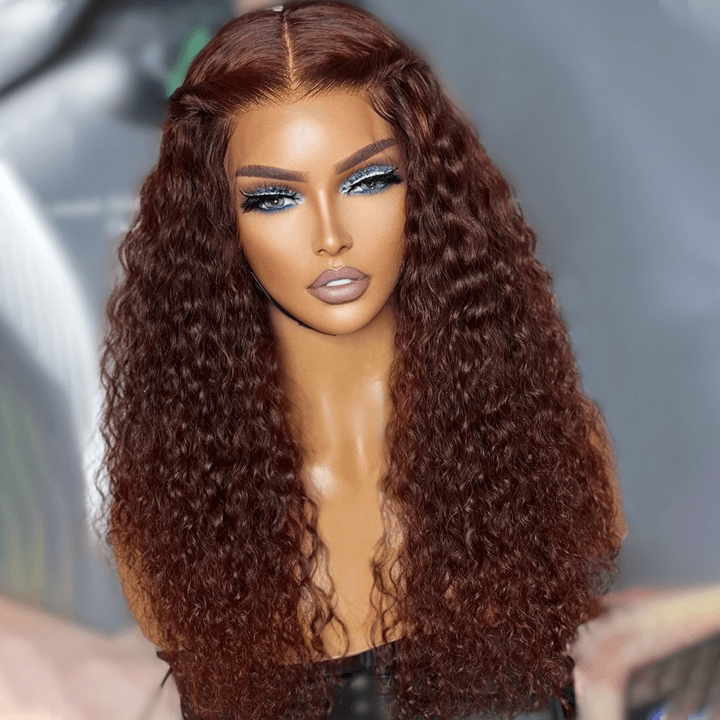 Reddish Brown Spanish Curly Wig – 13x4 HD Lace Front, Colored Human Hair Wig for Women - Majesty Wig