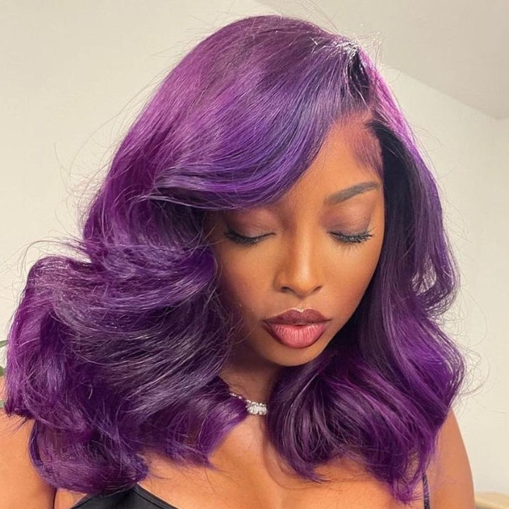 Smokey Deep Purple Body Wave Wig – 100% Human Hair, Glueless HD Lace Air Wig with Pre-Cut 13x4 / 6x4.5 Lace