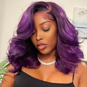 Smokey Deep Purple Body Wave Wig – 100% Human Hair, Glueless HD Lace Air Wig with Pre-Cut 13x4 / 6x4.5 Lace