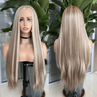 Straight Ash Blonde Balayage Wig – HD Lace Front Human Hair with Highlights - Majesty Wig