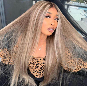 Straight Ash Blonde Balayage Wig – HD Lace Front Human Hair with Highlights - Majesty Wig