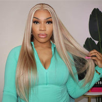 Straight Ash Blonde Balayage Wig – HD Lace Front Human Hair with Highlights - Majesty Wig