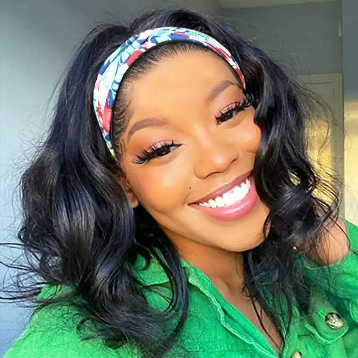 Straight or Curly Headband Bob Wig – 100% Human Hair Half Wig, 220% Density for Women