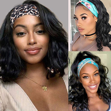 Straight or Curly Headband Bob Wig – 100% Human Hair Half Wig, 220% Density for Women