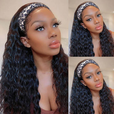 Water Wave Headband Wig – 100% Human Hair Natural Wave Glueless Half Wig for Women