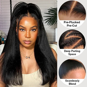 Yaki Straight Glueless Lace Wig – 13x6 HD Lace Front, Pre-Cut & Pre-Plucked, Real Ear-to-Ear Fit